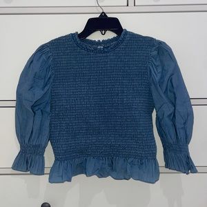 BLUE TOP WITH 3/4 ARM LENGTH WIDE SLEEVES